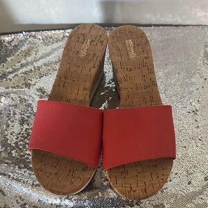 Michael Kors peachy red Cork Slide Sandals